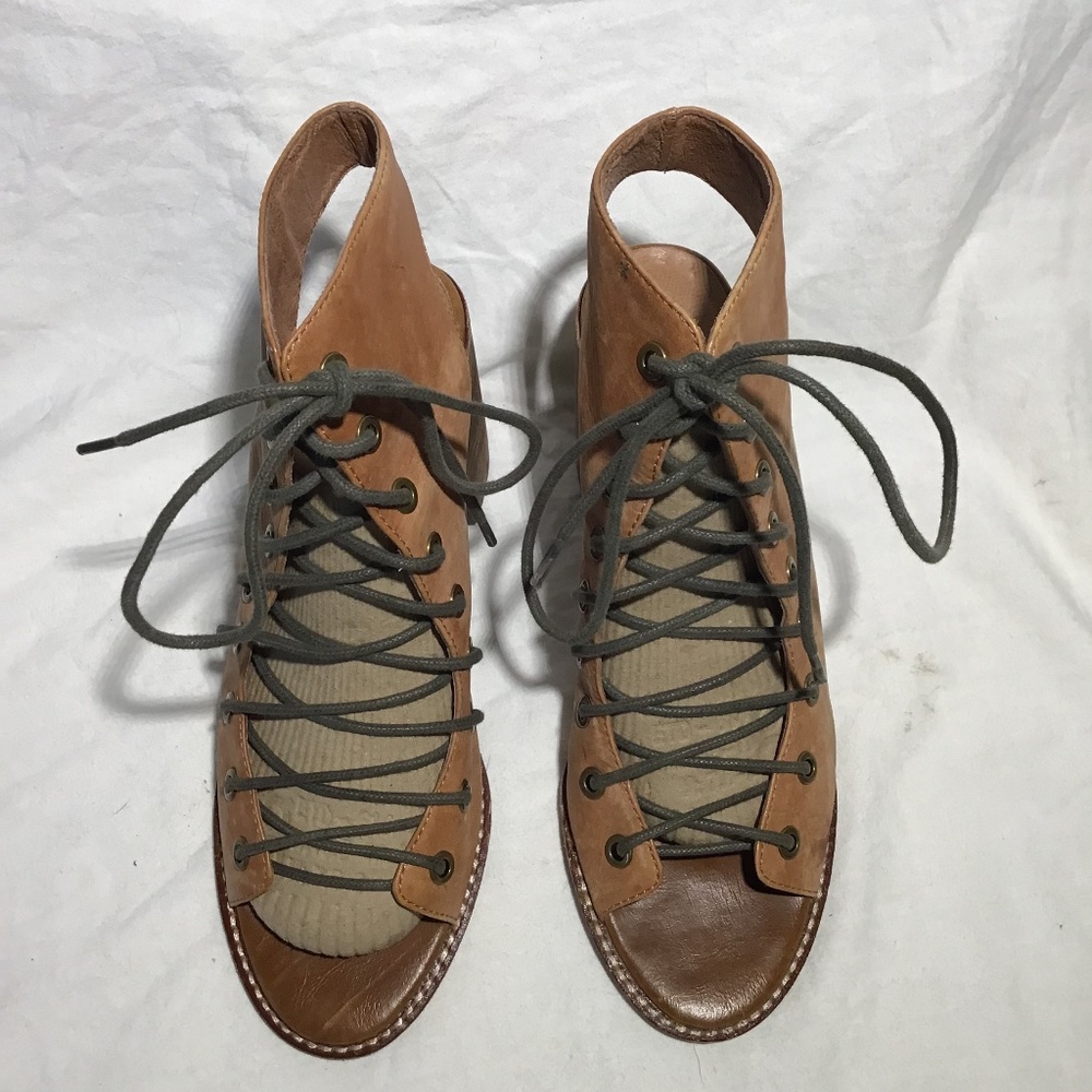 Jeffrey Campbell x Free People Brown Tan Leather Minimal Lace Up Heels Size 8.5